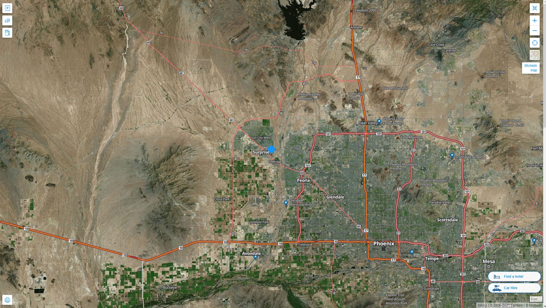 Surprise Arizona Highway and Road Map with Satellite View